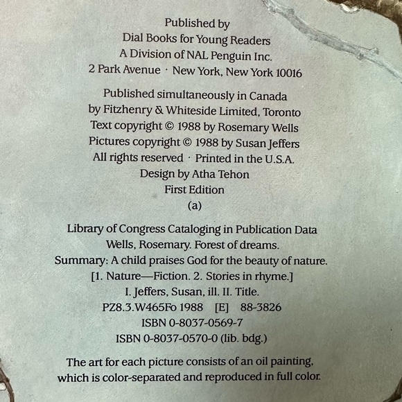 Forest of Dreams FIRST edition with DJ 1988 by Rosemary Wells and Susan Jeffers - Picture 4 of 14